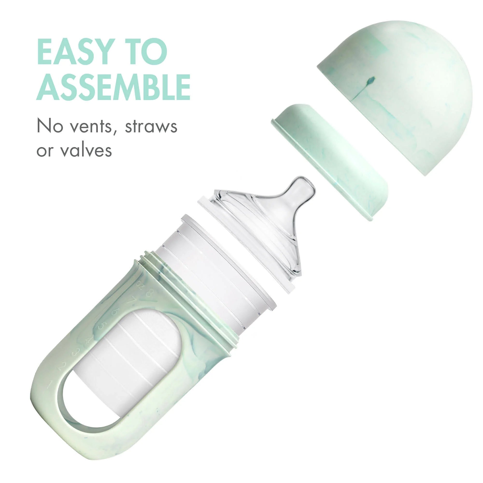 NURSH Reusable Silicone Pouch Baby Bottle – Stage 2 Medium Flow – 8Oz – Mint Tie Dye