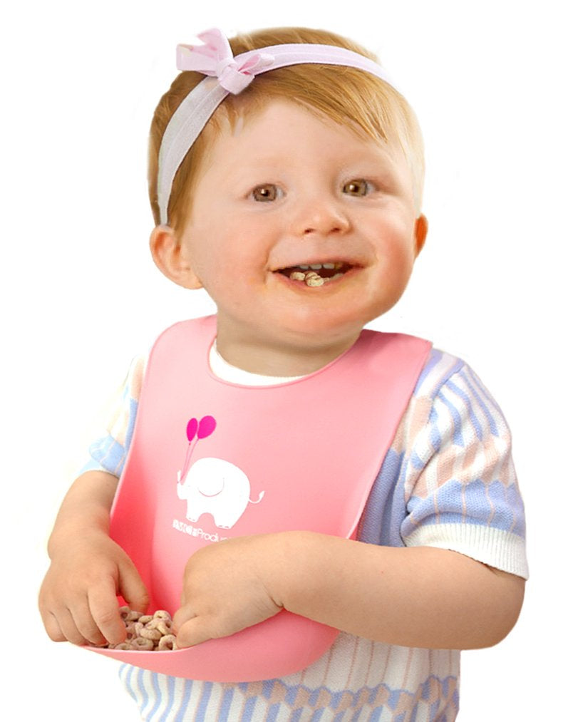 2-Pack Waterproof Silicone Baby Bib Lightweight Comfortable Easy-Wipe Clean (Light Pink/Purple, Small)