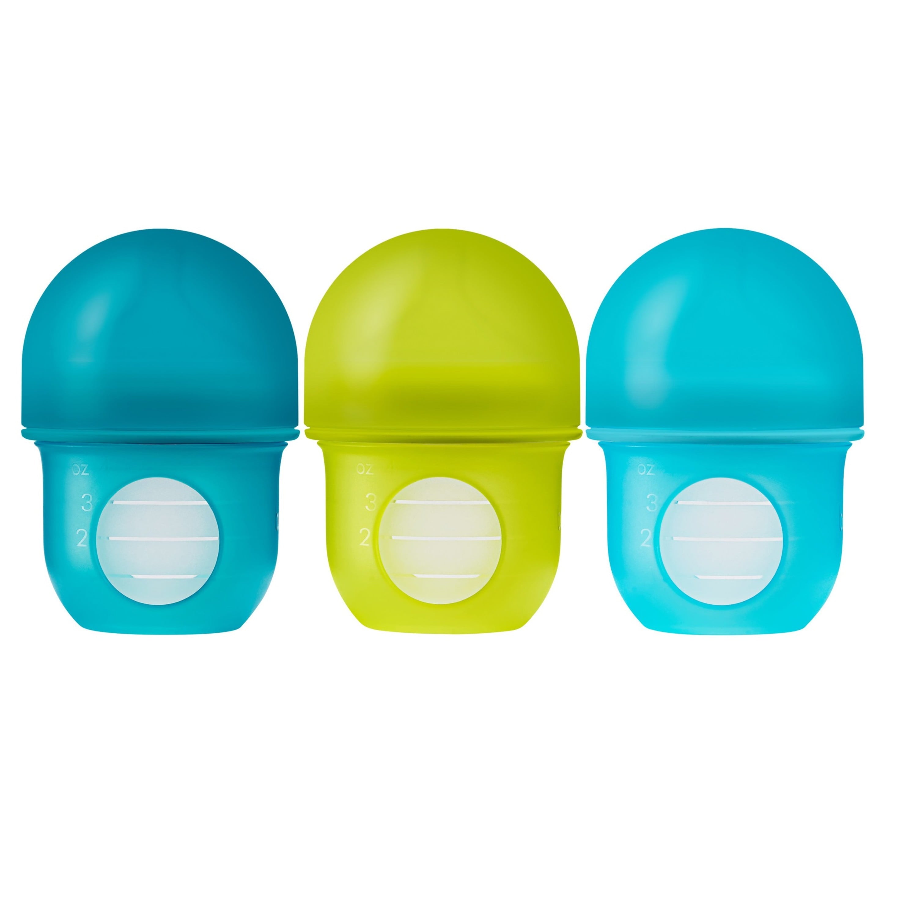 Nursh Reusable Silicone Pouch Baby Bottle, Air-Free Feeding, Blue Multi Pack 4 Oz 3 Pk