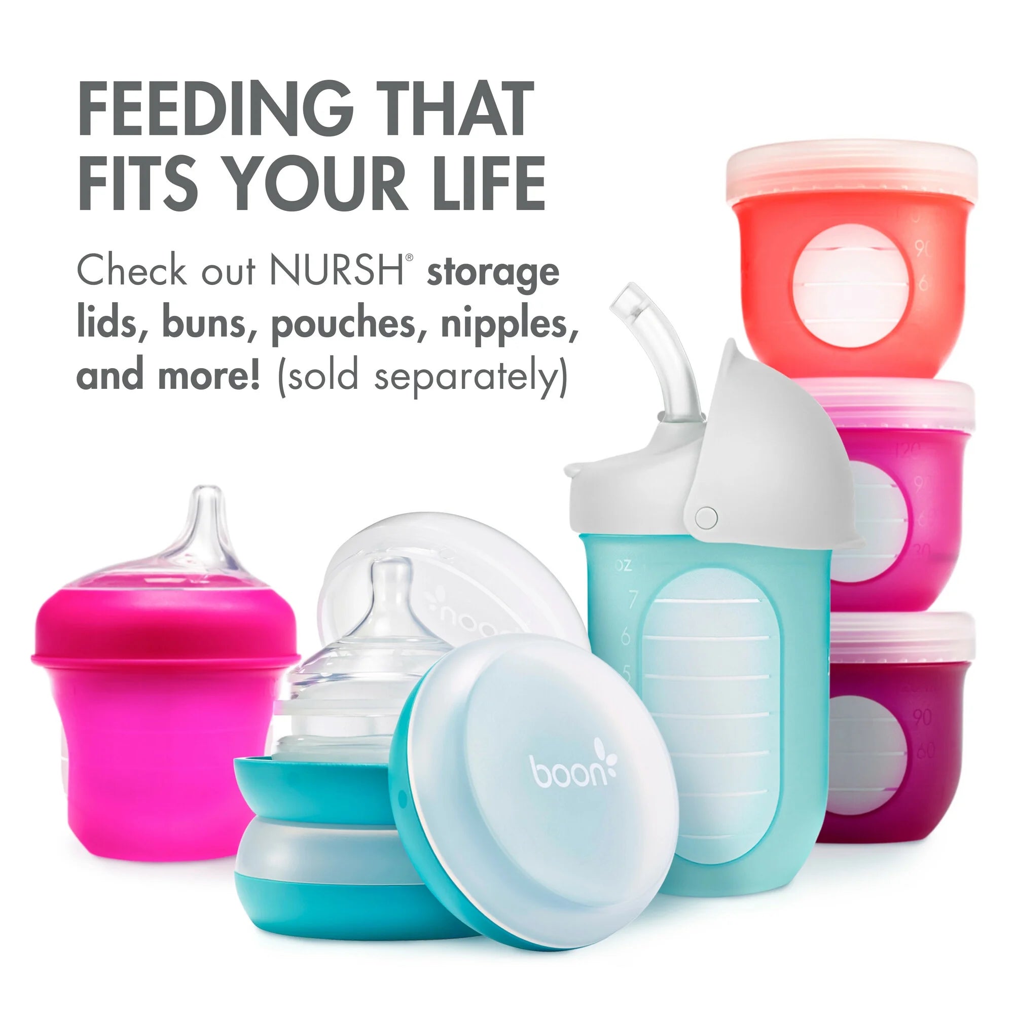 Nursh Reusable Silicone Pouch Baby Bottle, Air-Free Feeding, Gray Multi Pack, 4 Oz, 3 Pk