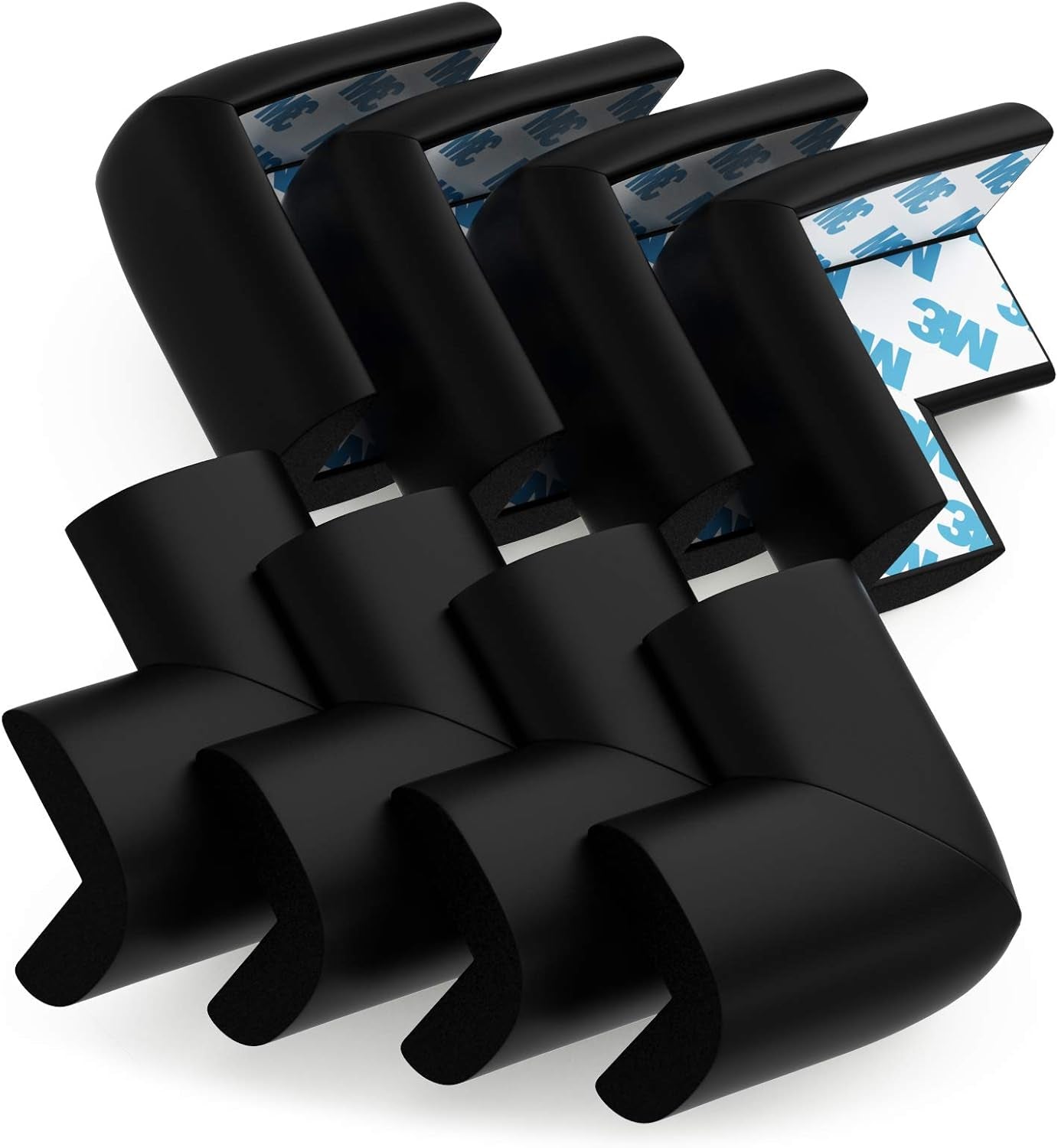 Soft Table Corner Protectors for Baby Safety - Pre-Taped Furniture Edge Guards to Child Proof and Prevent Head & Knee Injuries, 8 Pack, (Black)