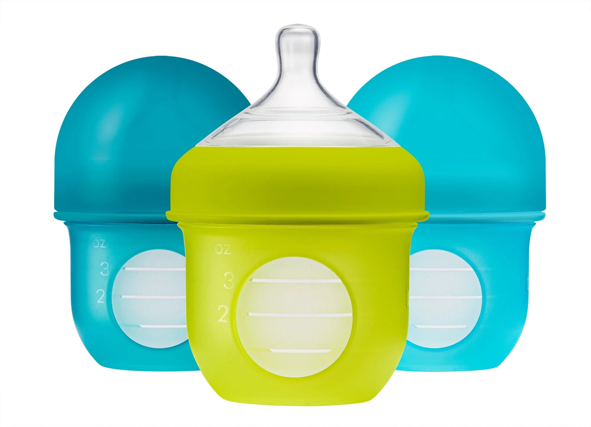 Nursh Reusable Silicone Pouch Baby Bottle, Air-Free Feeding, Blue Multi Pack 4 Oz 3 Pk