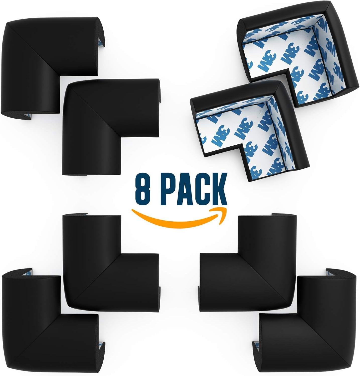 Soft Table Corner Protectors for Baby Safety - Pre-Taped Furniture Edge Guards to Child Proof and Prevent Head & Knee Injuries, 8 Pack, (Black)