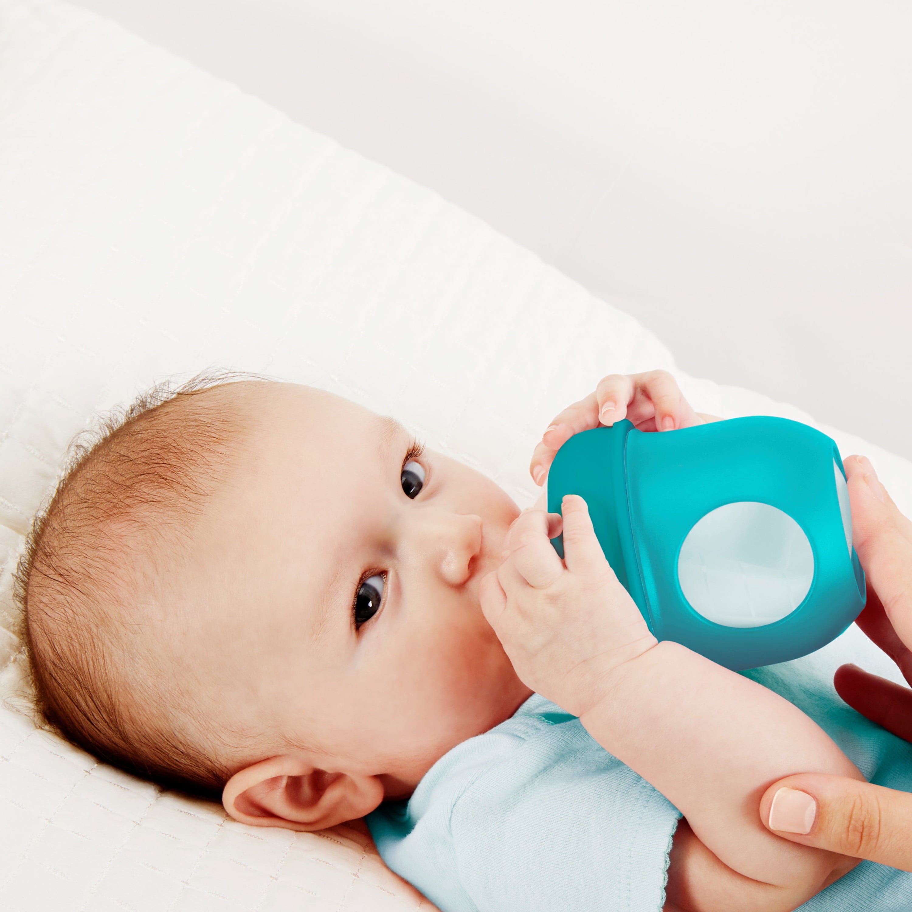 Nursh Reusable Silicone Pouch Baby Bottle, Air-Free Feeding, Blue Multi Pack 4 Oz 3 Pk