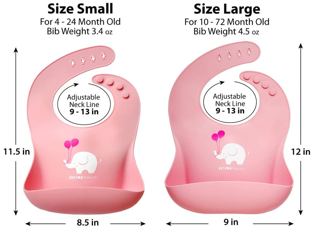 2-Pack Waterproof Silicone Baby Bib Lightweight Comfortable Easy-Wipe Clean (Light Pink/Purple, Small)