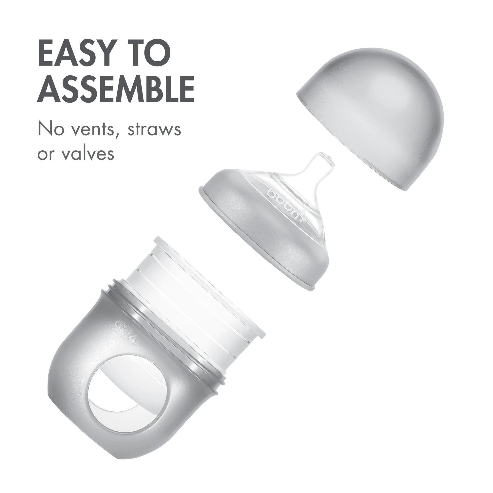Nursh Reusable Silicone Pouch Baby Bottle, Air-Free Feeding, Gray Multi Pack, 4 Oz, 3 Pk