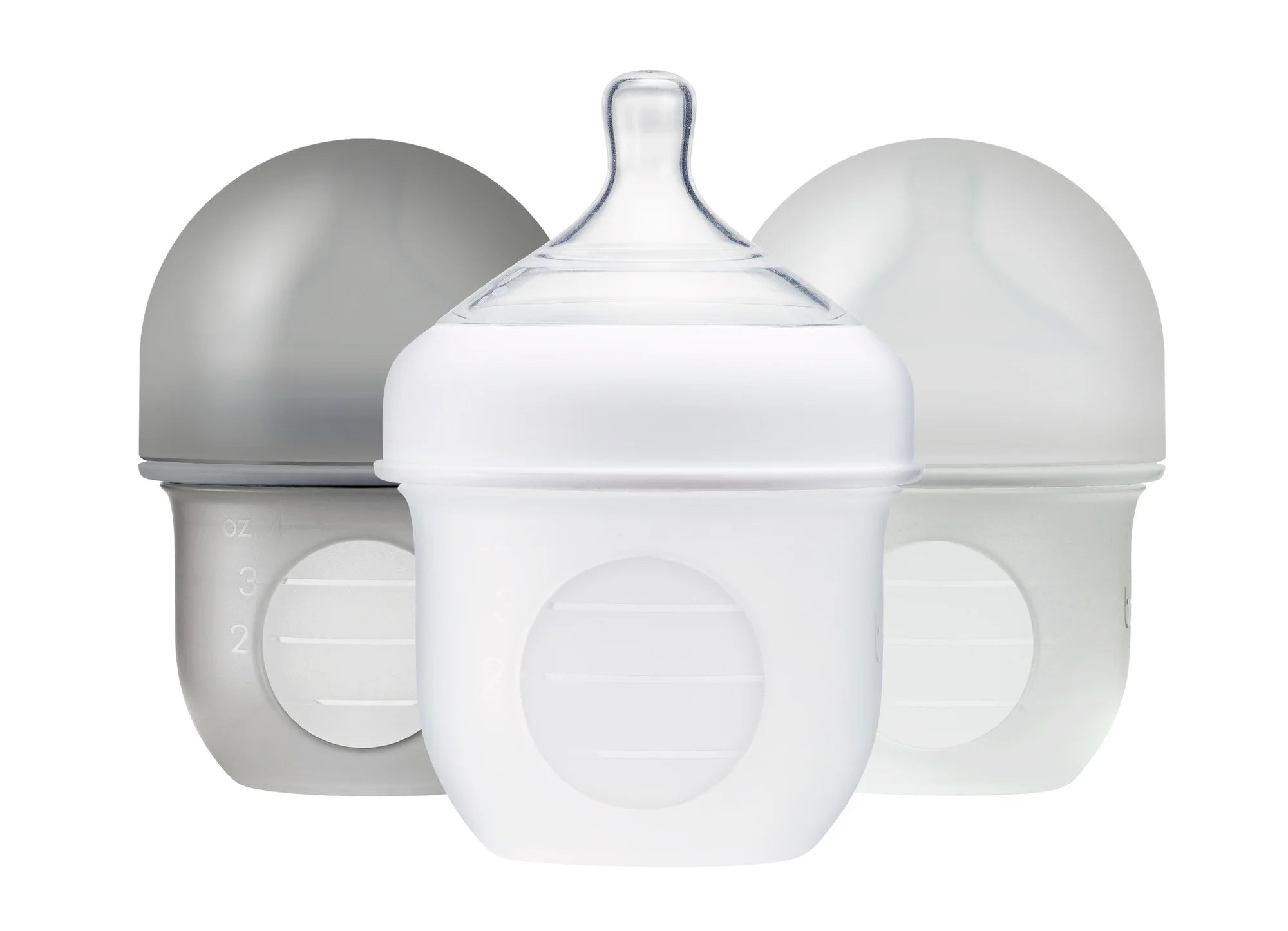 Nursh Reusable Silicone Pouch Baby Bottle, Air-Free Feeding, Gray Multi Pack, 4 Oz, 3 Pk