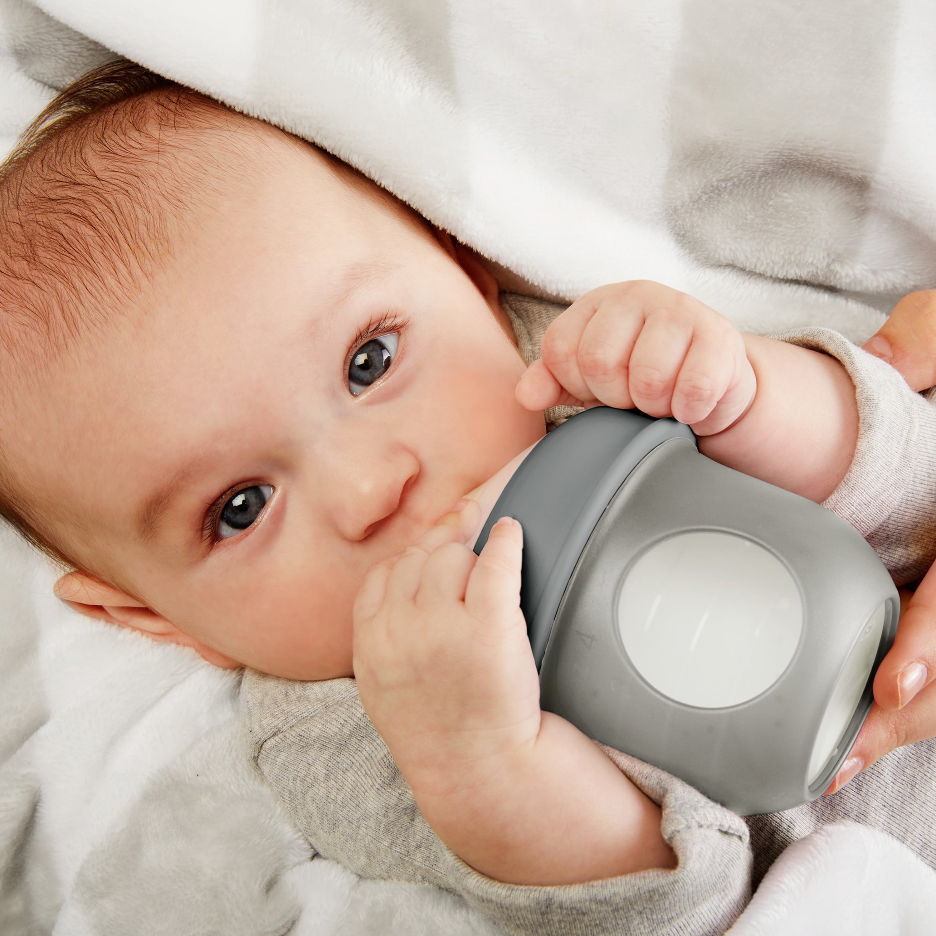 Nursh Reusable Silicone Pouch Baby Bottle, Air-Free Feeding, Gray Multi Pack, 4 Oz, 3 Pk