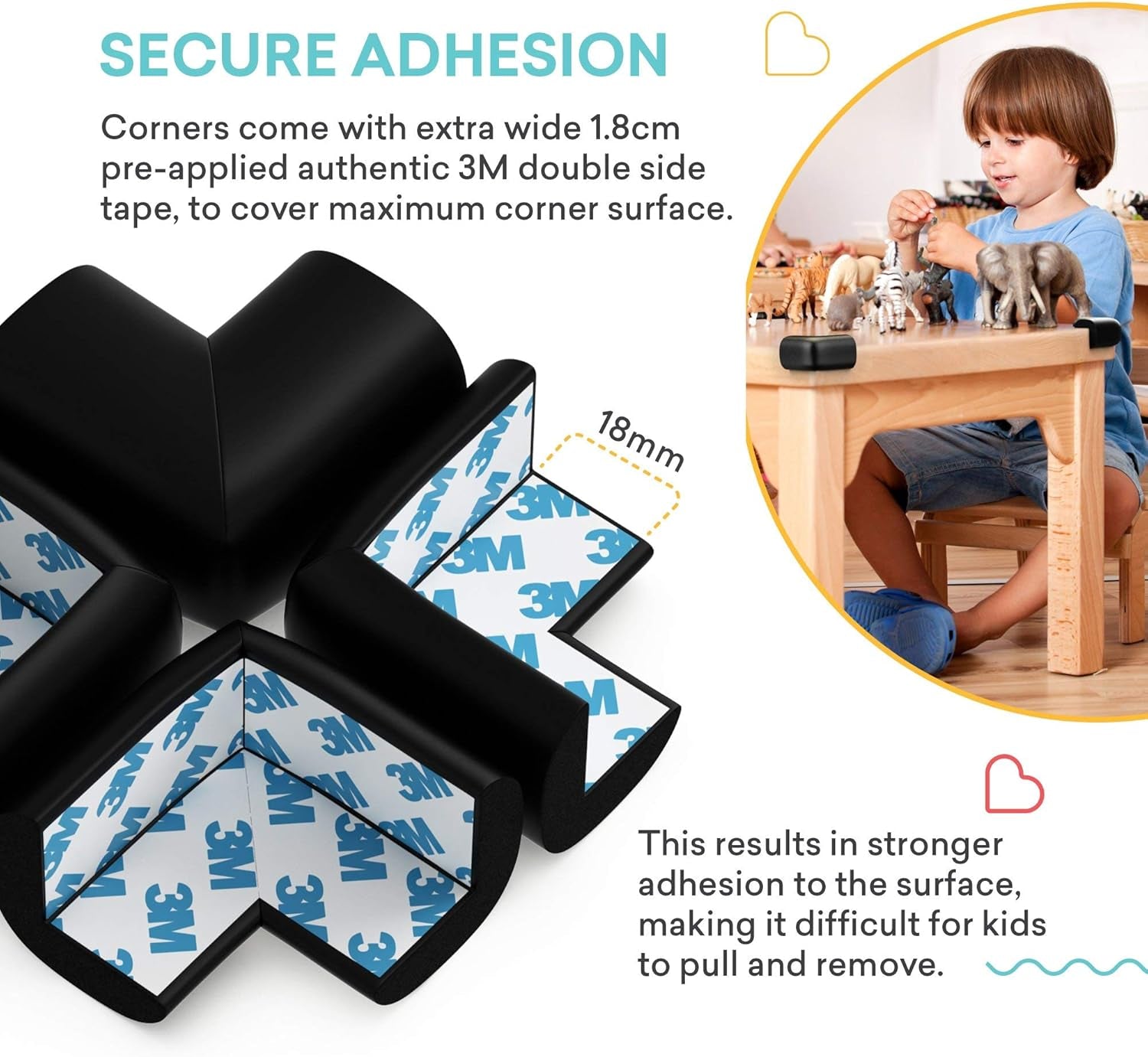 Soft Table Corner Protectors for Baby Safety - Pre-Taped Furniture Edge Guards to Child Proof and Prevent Head & Knee Injuries, 8 Pack, (Black)